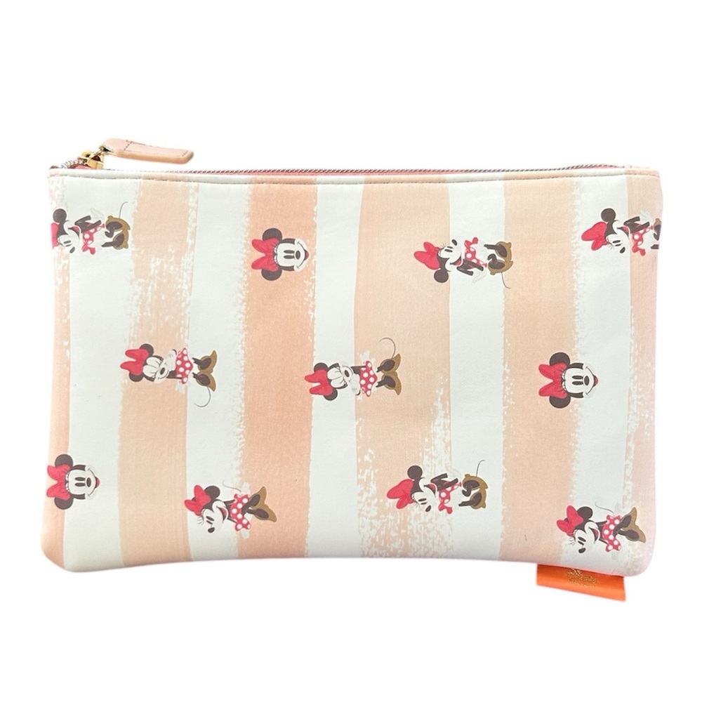 Disney | Peach/white striped Minnie Mouse top zip cosmetic toiletries bag, OS
